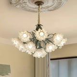 Vintage Floral Lily of the Valley Chandelier Green Metal Petal Pendant Lamp