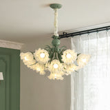 Vintage Floral Lily of the Valley Chandelier Green Metal Petal Pendant Lamp