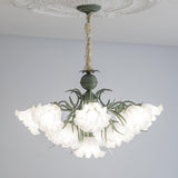 Vintage Floral Lily of the Valley Chandelier Green Metal Petal Pendant Lamp