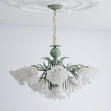 Vintage Floral Lily of the Valley Chandelier Green Metal Petal Pendant Lamp