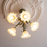 Vintage Floral Lily of the Valley Chandelier Green Metal Petal Pendant Lamp