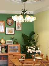 Vintage Floral Lily of the Valley Chandelier Green Metal Petal Pendant Lamp