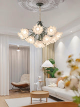 Vintage Floral Lily of the Valley Chandelier Green Metal Petal Pendant Lamp