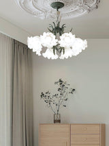 Vintage Floral Lily of the Valley Chandelier Green Metal Petal Pendant Lamp