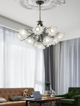 Vintage Floral Lily of the Valley Chandelier Green Metal Petal Pendant Lamp