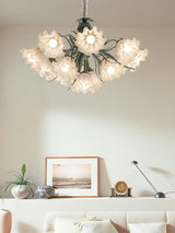 Vintage Floral Lily of the Valley Chandelier Green Metal Petal Pendant Lamp
