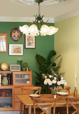 Vintage Floral Lily of the Valley Chandelier Green Metal Petal Pendant Lamp