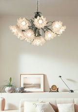 Vintage Floral Lily of the Valley Chandelier Green Metal Petal Pendant Lamp