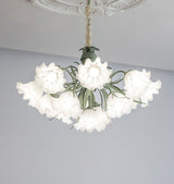Vintage Floral Lily of the Valley Chandelier Green Metal Petal Pendant Lamp