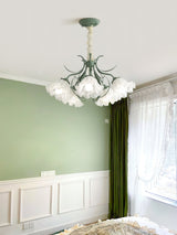 Vintage Floral Lily of the Valley Chandelier Green Metal Petal Pendant Lamp
