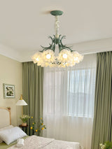 Vintage Floral Lily of the Valley Chandelier Green Metal Petal Pendant Lamp