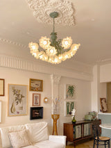 Vintage Floral Lily of the Valley Chandelier Green Metal Petal Pendant Lamp