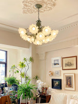 Vintage Floral Lily of the Valley Chandelier Green Metal Petal Pendant Lamp