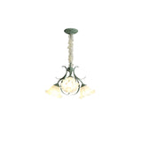 Vintage Floral Lily of the Valley Chandelier Green Metal Petal Pendant Lamp