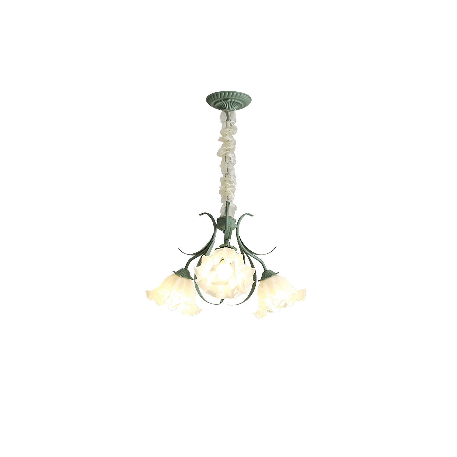 Vintage Floral Lily of the Valley Chandelier Green Metal Petal Pendant Lamp