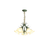 Vintage Floral Lily of the Valley Chandelier Green Metal Petal Pendant Lamp