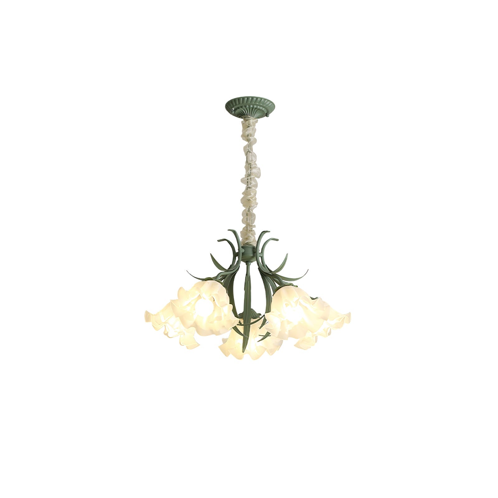 Vintage Floral Lily of the Valley Chandelier Green Metal Petal Pendant Lamp