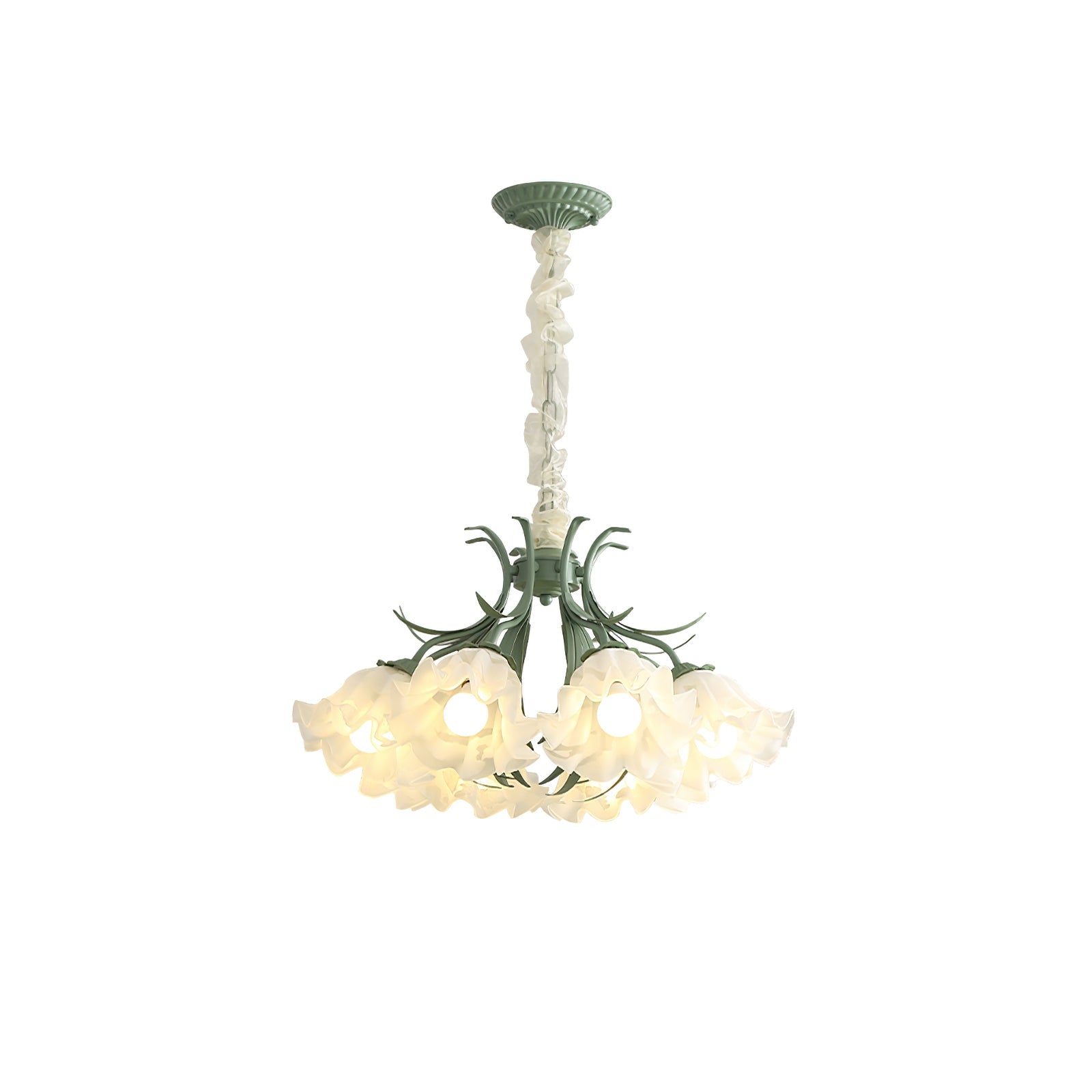 Vintage Floral Lily of the Valley Chandelier Green Metal Petal Pendant Lamp