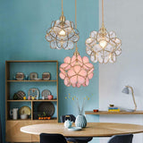 Vintage Flower Glass Pendant Light Ornate Copper Hanging Lamp for Kitchen and Dining Room