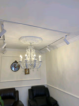 Vintage French Country Crown Chandelier with Crystal Beads and Metal Candle Holders