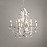 Vintage French Country Crown Chandelier with Crystal Beads and Metal Candle Holders