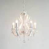 Vintage French Country Crown Chandelier with Crystal Beads and Metal Candle Holders