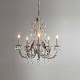 Vintage French Country Crown Chandelier with Crystal Beads and Metal Candle Holders