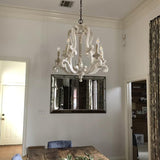 Vintage French Country Distressed Wood Candle Chandelier Antique White Farmhouse Ceiling Light