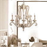 Vintage French Country Distressed Wood Candle Chandelier Antique White Farmhouse Ceiling Light
