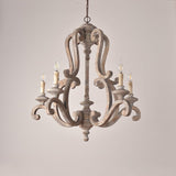Vintage French Country Distressed Wood Candle Chandelier Antique White Farmhouse Ceiling Light