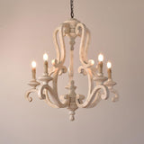 Vintage French Country Distressed Wood Candle Chandelier Antique White Farmhouse Ceiling Light