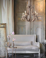 Vintage French Country Distressed Wood Candle Chandelier Antique White Farmhouse Ceiling Light