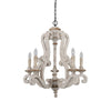 Vintage French Country Distressed Wood Candle Chandelier Antique White Farmhouse Ceiling Light
