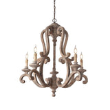 Vintage French Country Distressed Wood Candle Chandelier Antique White Farmhouse Ceiling Light