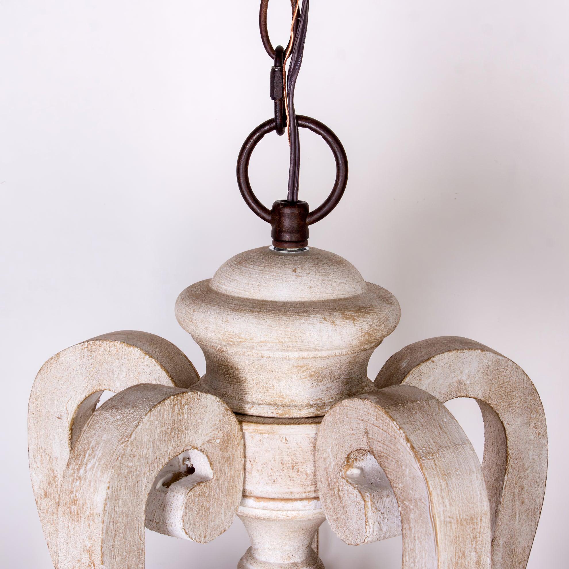 Vintage French Country Distressed Wood Candle Chandelier Antique White Farmhouse Ceiling Light