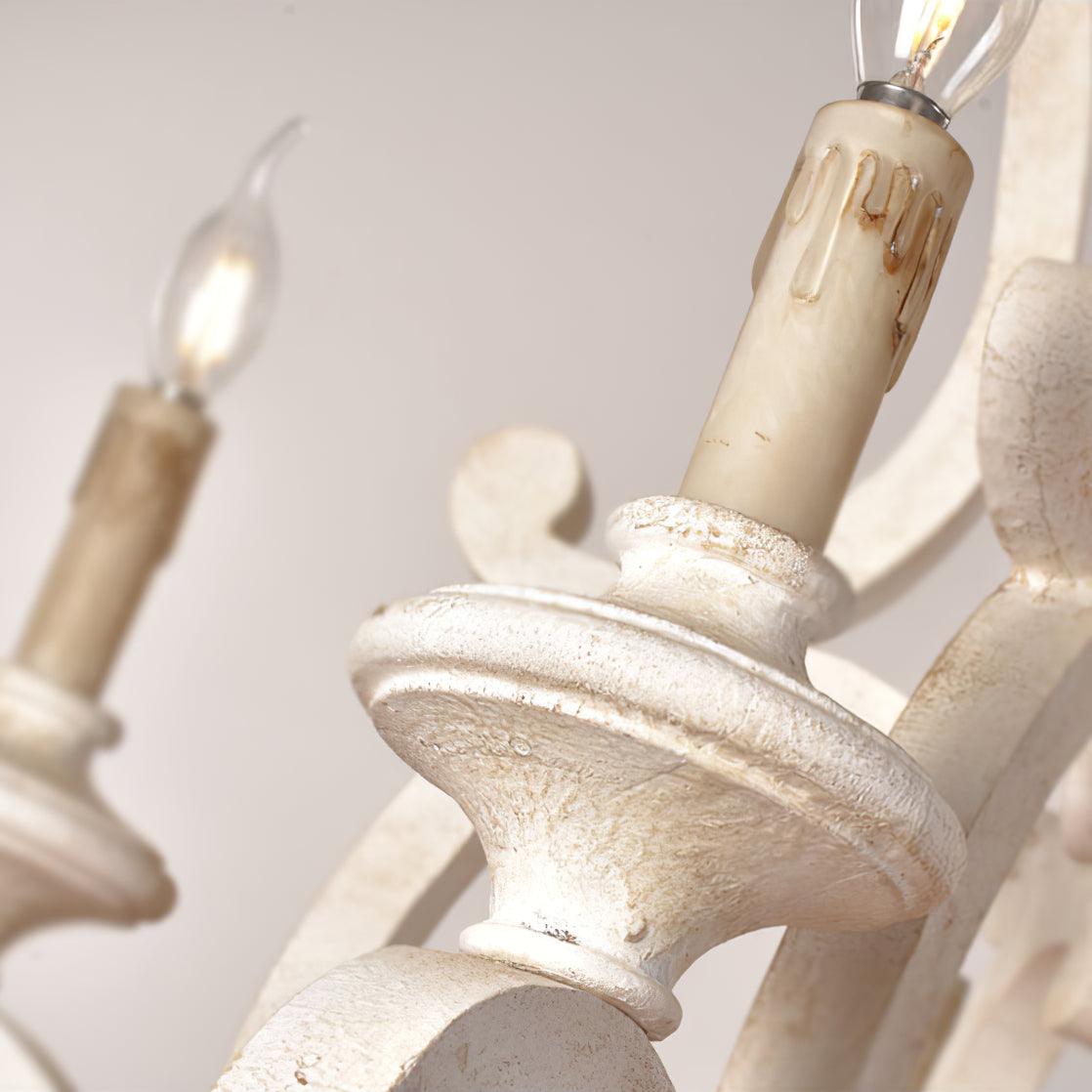 Vintage French Country Distressed Wood Candle Chandelier Antique White Farmhouse Ceiling Light