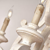 Vintage French Country Distressed Wood Candle Chandelier Antique White Farmhouse Ceiling Light