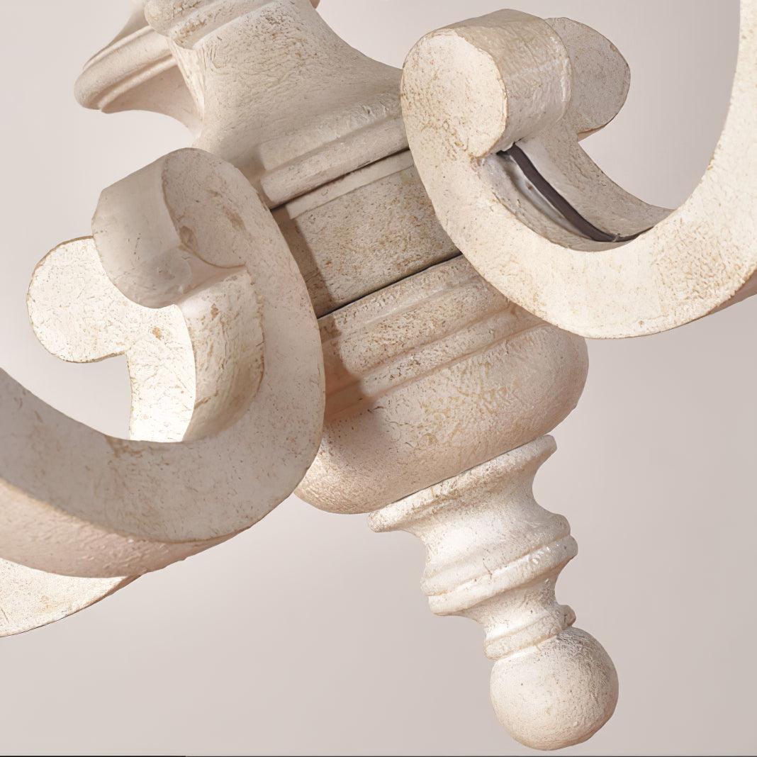 Vintage French Country Distressed Wood Candle Chandelier Antique White Farmhouse Ceiling Light