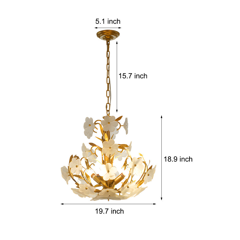 Vintage French Style Glass Flower Branch Chandelier Gold 4 Light Ceiling Fixture