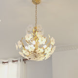 Vintage French Style Glass Flower Branch Chandelier Gold 4 Light Ceiling Fixture