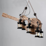 Vintage Guitar Pendant Light Rustic Wood and Glass Ceiling Hanging Lamp