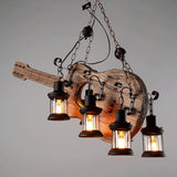 Vintage Guitar Pendant Light Rustic Wood and Glass Ceiling Hanging Lamp