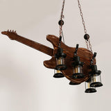 Vintage Guitar Pendant Light Rustic Wood and Glass Ceiling Hanging Lamp