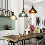 Vintage Handcrafted Stained Glass Cone Pendant Light Copper Gold Ceiling Hanging Lamp