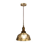 Vintage Handcrafted Stained Glass Cone Pendant Light Copper Gold Ceiling Hanging Lamp