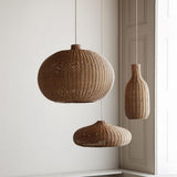 Vintage Handwoven Rattan Pendant Light Rustic Bohemian Woven Ceiling Hanging Lamp