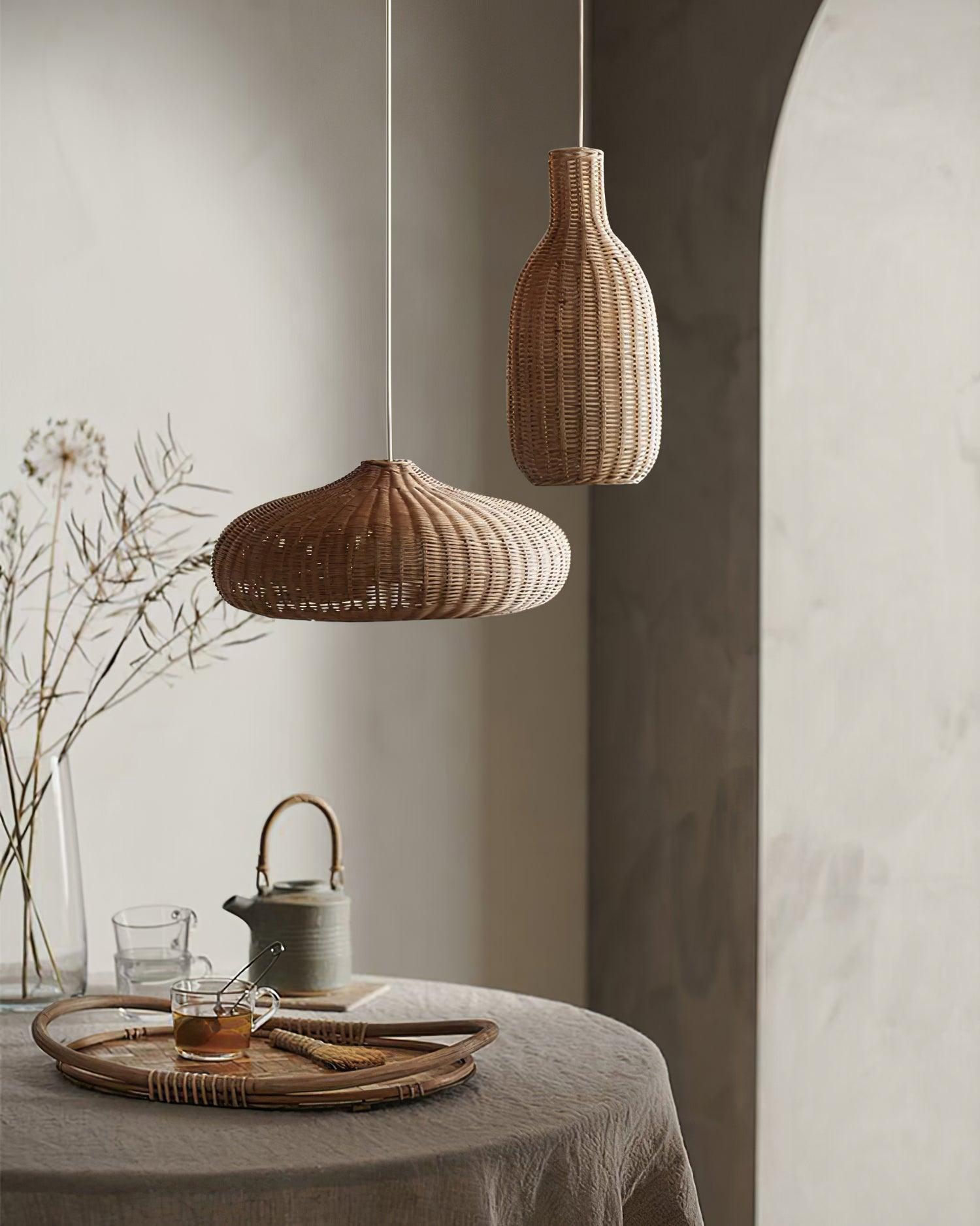 Vintage Handwoven Rattan Pendant Light Rustic Bohemian Woven Ceiling Hanging Lamp