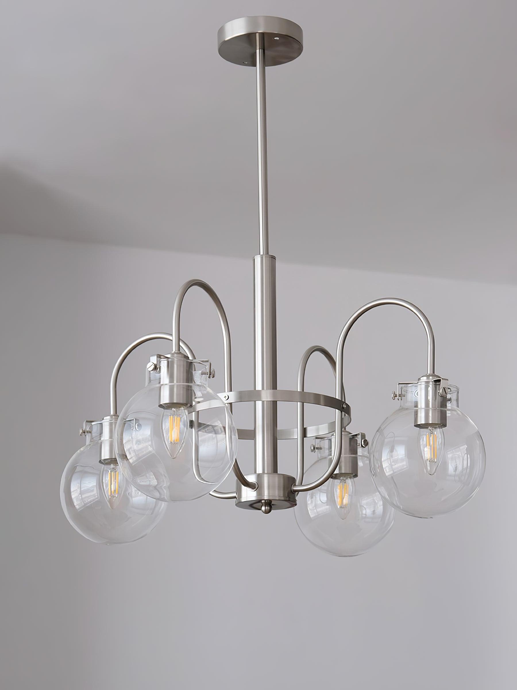 Vintage Hansford Gasolier Chandelier with Chrome Finish and Clear Seedy Glass