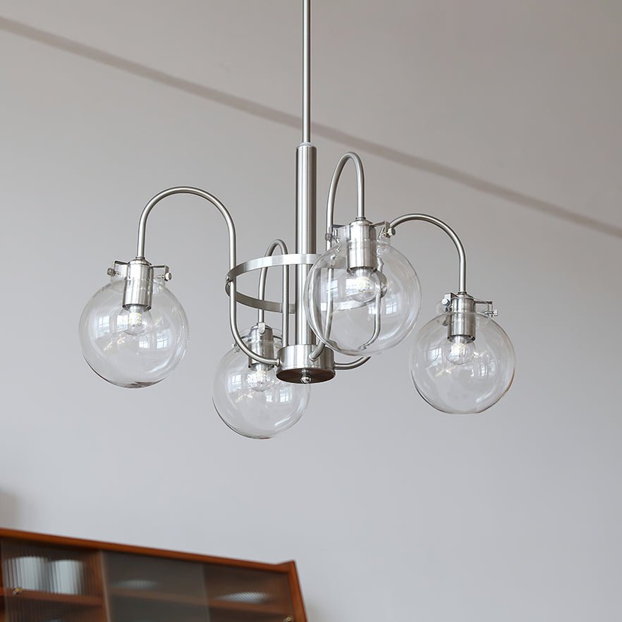 Vintage Hansford Gasolier Chandelier with Chrome Finish and Clear Seedy Glass