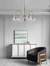 Vintage Hansford Gasolier Chandelier with Chrome Finish and Clear Seedy Glass